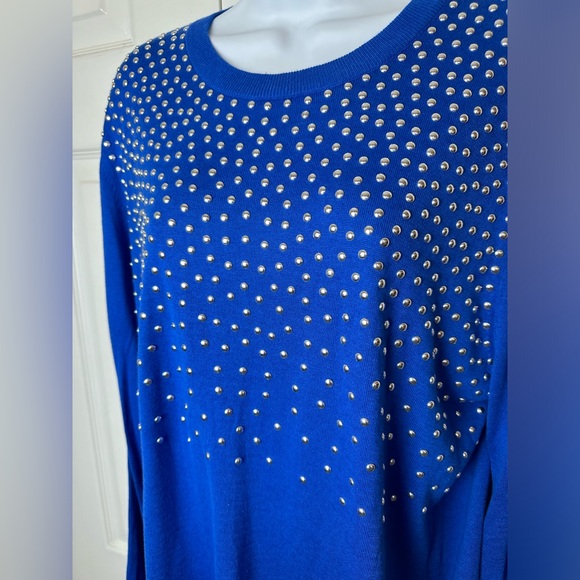 New MICHAEL KORS Studded Sweater Amalfi Royal Blue Silver Pullover Crewneck Knit - Picture 4 of 10